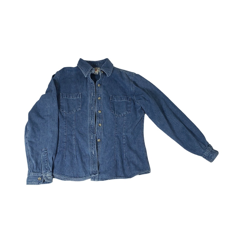 Vintage County Seat Womens Blue Denim Shirt Long Sleeve Button Medium Wash M